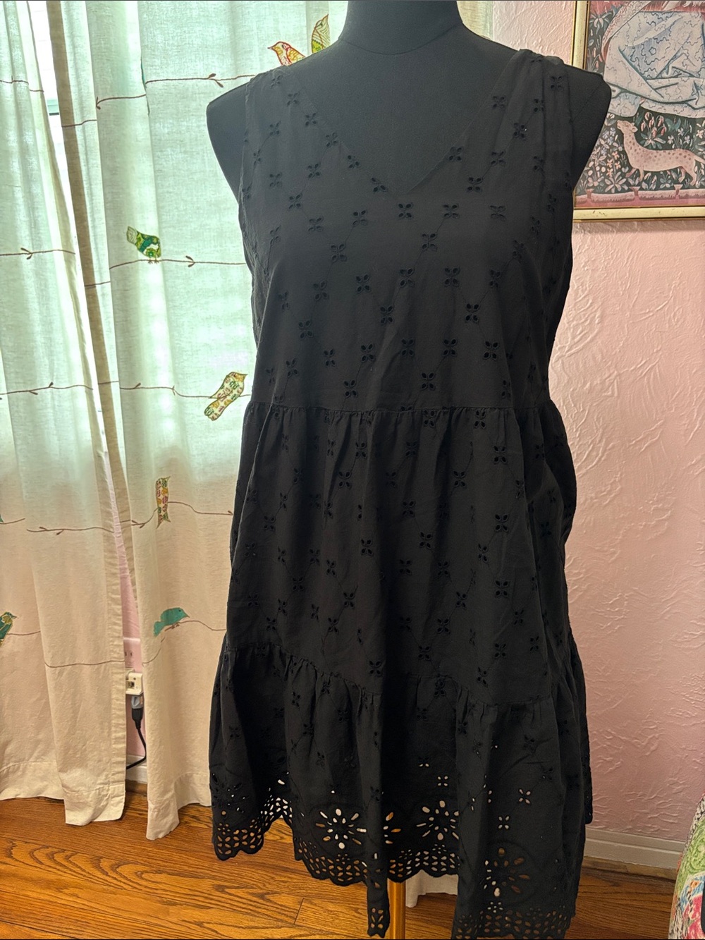 LOFT Black Eyelet Tiered Mini Dress
